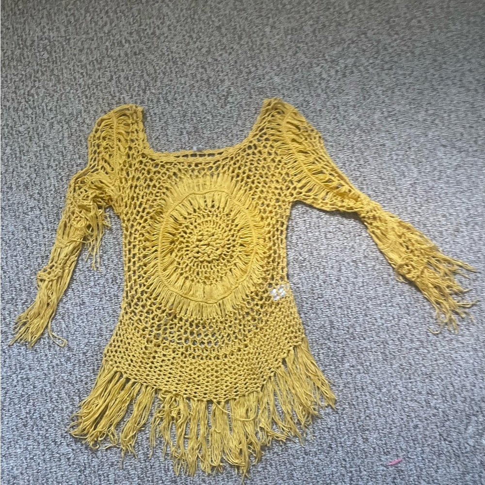 Fashion Nova Yellow Crochet Swim Coverup